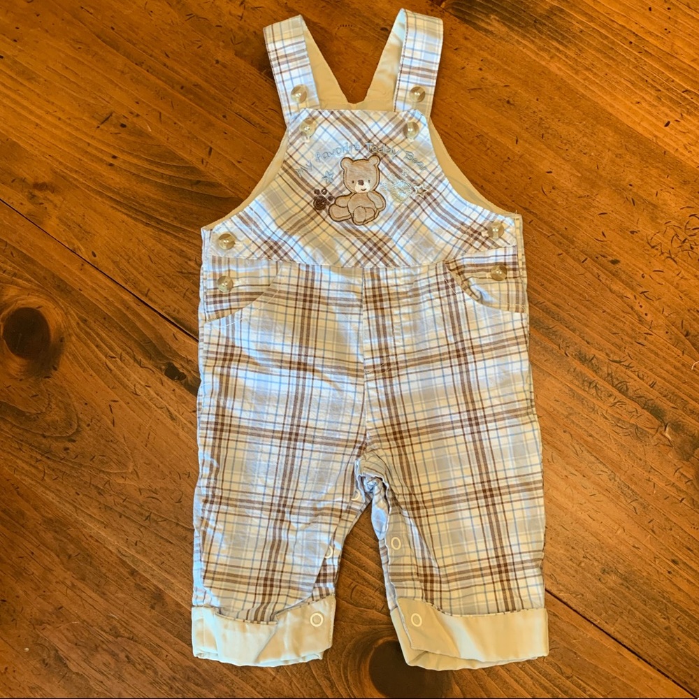** Baby Headquarters Teddy Bear Plaid Overalls